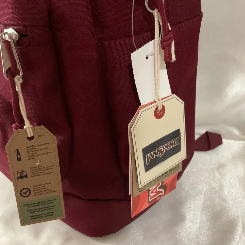 JanSport 15" Burgundy Backpack With Padded Straps & Multiple Compartments For Ev - Picture 7 of 7